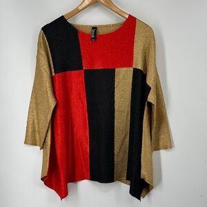 Berek Colorblock Knit Top - Red, Black, and Gold